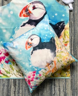soft 18 inch cushion of a puffin