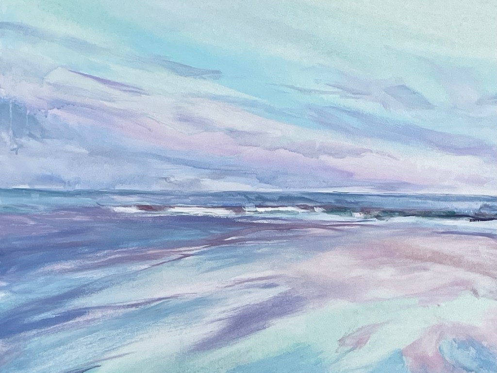 Kate Kelly Coastal Artist, beautiful painting of coastal sunset 