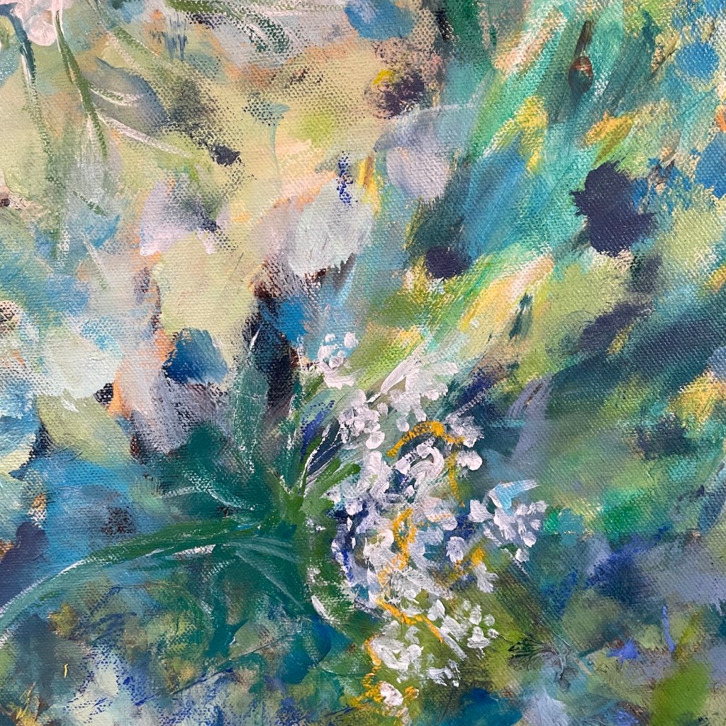 Kate Kelly Coastal Artist, detail from a wild flower hedge painting 
